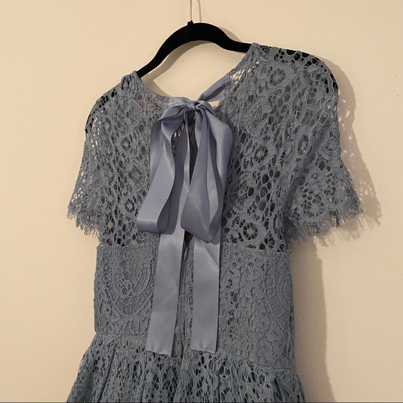 Blue Lace Midi Dress with ribbon tie and open back - Picture 11 of 13